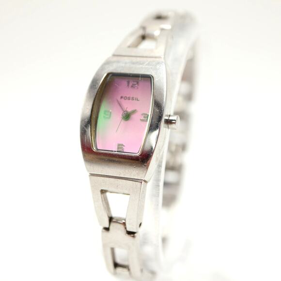 Fossil Womens Pink Barrel 18mm Dial Silver Tone Watch ES9860 with New Battery - Picture 1 of 15